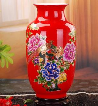 锦陶陶陶瓷红色花瓶