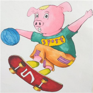 卡蒂小猪滑板跳跃
